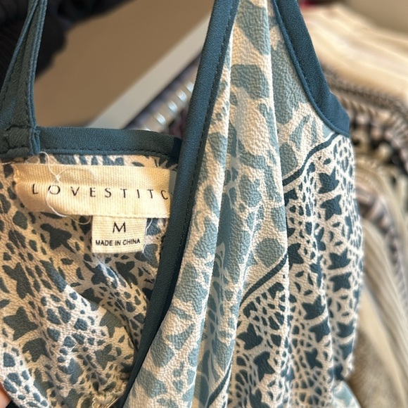 Lovestitch blue/teal/white print sleeveless v neck maxi dress size M - Picture 3 of 4